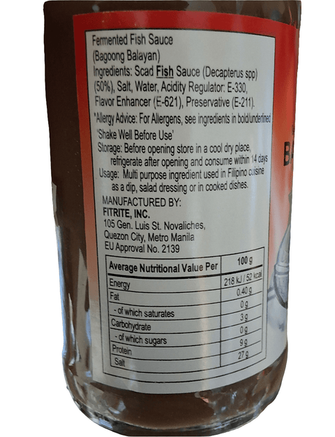 Bagoong Balayan (Anchovy Fish Sauce) 340g. (Monika) - Filipino Grocery Store
